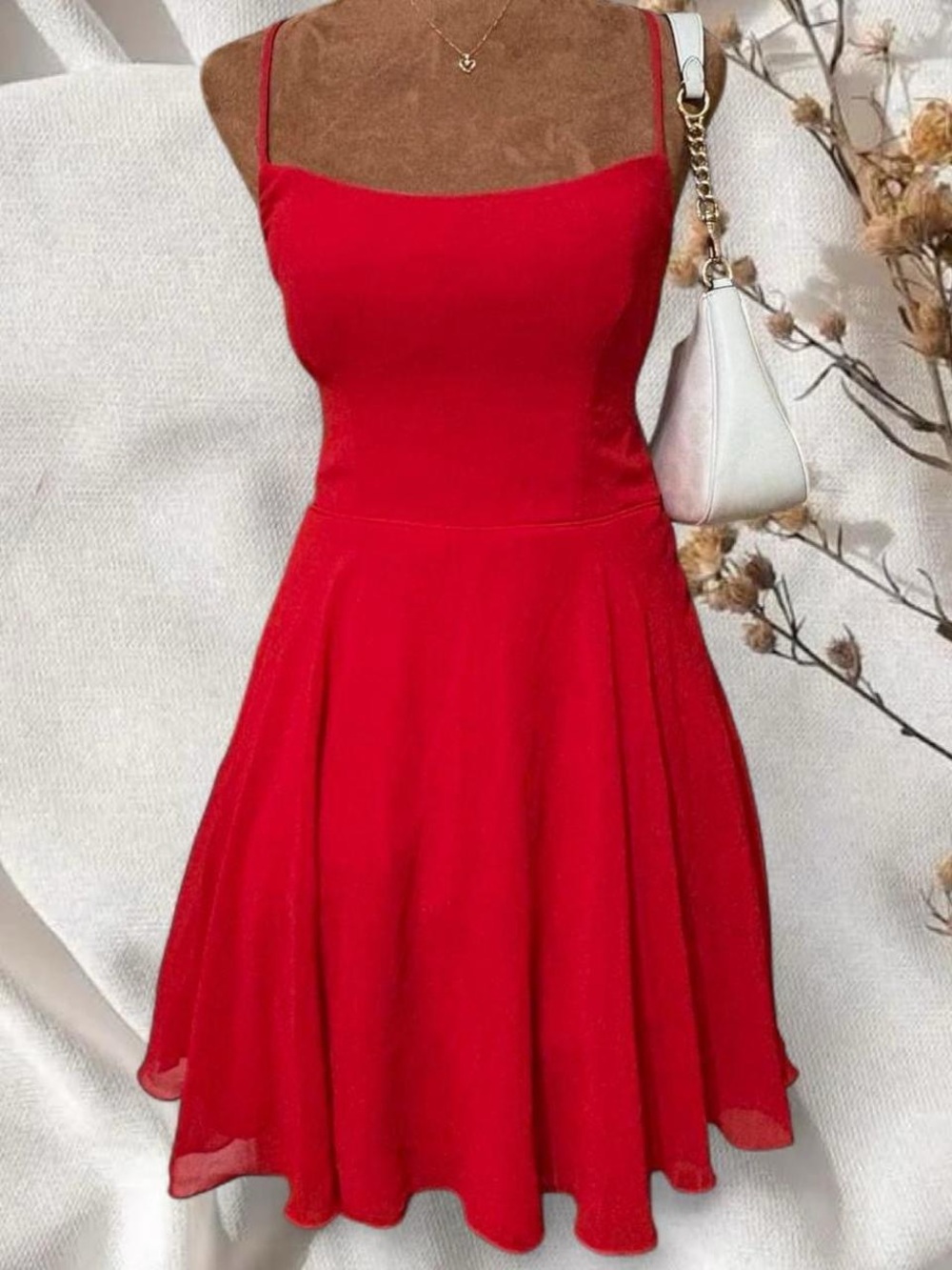 City Vibe Red Chiffon Fit & Flare Mini Dress Spaghetti Strap Size 5